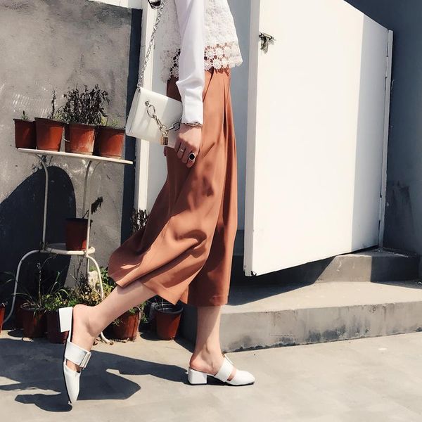 

women's pants & capris high spring summer fashion 2021 waist chiffon wide leg female plus size loose casual nine yards trouser women yx, Black;white