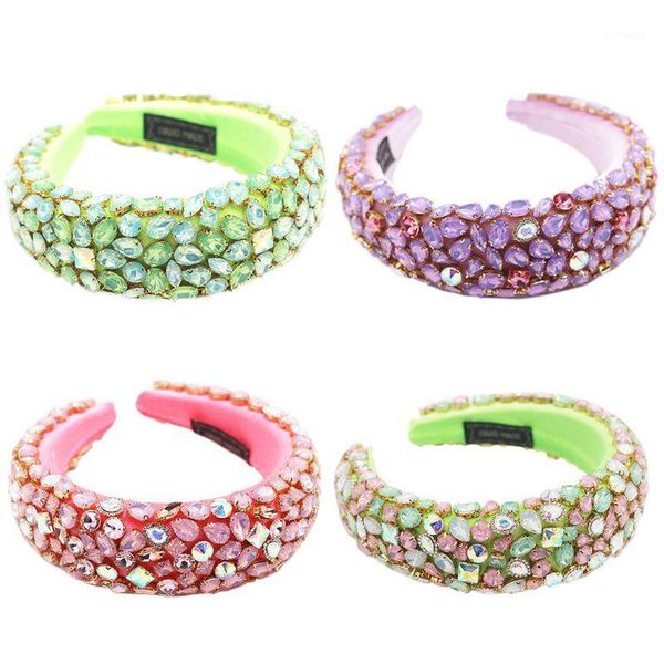 

baroque jewelry sponge headband geometric rhinestone neon candy color hair hoop a2ua1