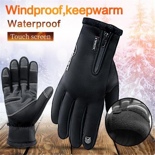 

sports gloves outdoor full finger motorcycle bike cycling skiing touch screen glove windproof waterproof, Black