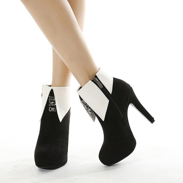 

dress shoes women high heels ladies pumps zipper female fashion woman footwear plus size 43 women's suede leather ankle boots, Black