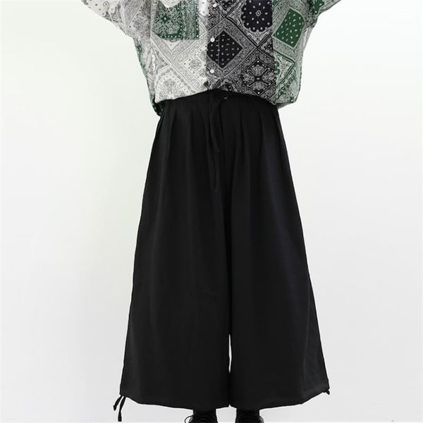 

men's casual pants, wide-leg trousers and culottes pants, Black