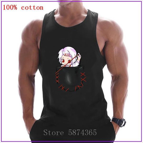 

juuzou suzuya pocket sleeveless shirts tank men fitness shirt singlet bodybuilding workout gym muscle vest, White;black