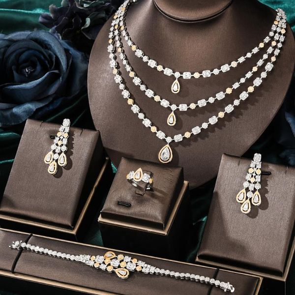 

earrings & necklace kellybola luxury zircon bridal geometric pendant earring set dubai noble wedding banquet 4pcs jewelry, Silver