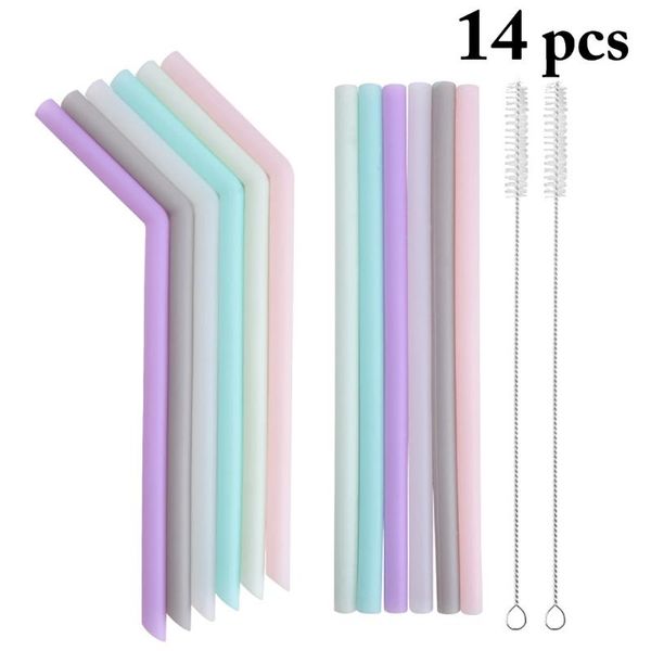 

drinking straws 12pcs reusable silicone set long flexible with cleaning brushes for 20 oz tumbler bar party