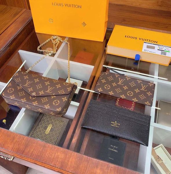 

designer handbags shoulder bag totes 3pcs set pochette accessories brown flower messenger chain strap cross body ladies flap purse clutch wi