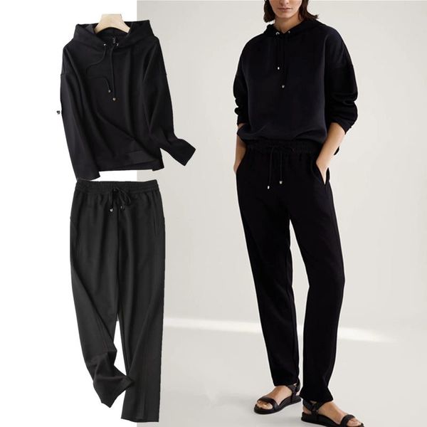 

women's two piece pants england style withered simple autumn hoodies women sweatshirt pullovers no suture drawstring harem, White