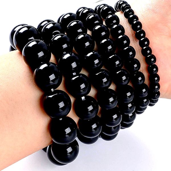 

6mm 8mm 10mm 12mm black glass beaded strands handmade charm bracelets for women men party club fashion jewelry