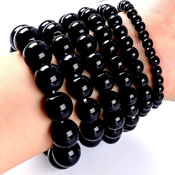 6mm 8mm 10mm 12mm schwarze Glasperlenstränge handgemachte Charm-Armbänder für Frauen Männer Party Club Modeschmuck