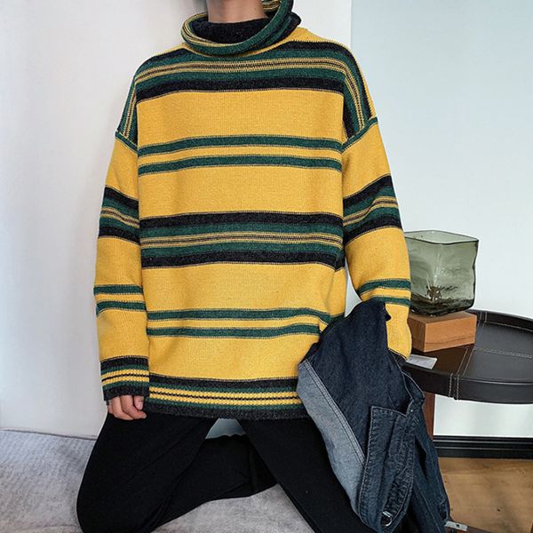 

men's sweaters zazomde winter striped men's nightgown retro casual fashion knit loose korean sweater knitting clothes drcg, White;black