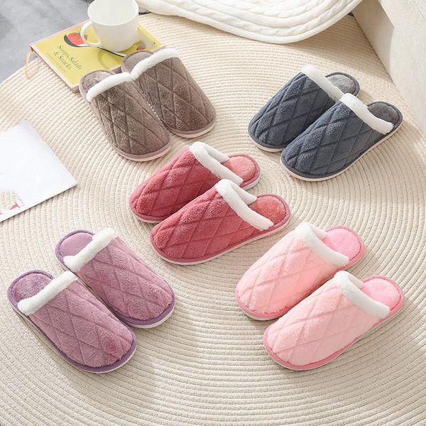 

women indoor slippers wamr plush couple home anti-slip winter shoes ladies house floor soft slides slipper, Black