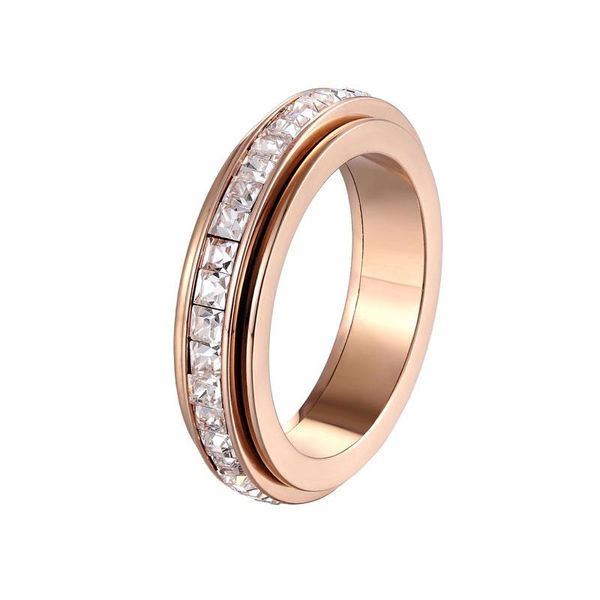 

wedding rings rotating shiny circle square crystal ring for women titanium steel gold color luxury jewelry love gift, Slivery;golden