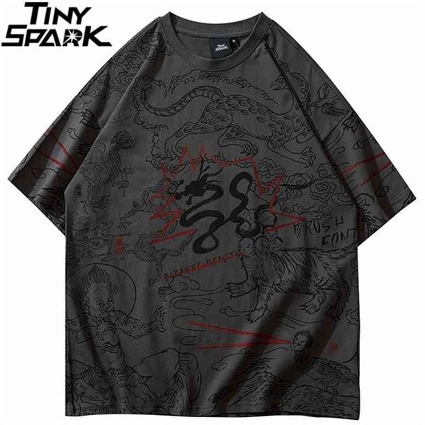 Hip Hop Camisetas Streetwear Antigos China Mito Graffiti T-Shirt Homens Harajuku Algodão T Camiseta Verão Manga Curta Tops Tees 210716