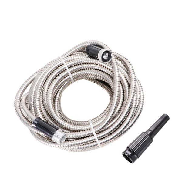 

watering equipments 25ft stainless steel lightweight garden hose heavy duty metal water pipe spray nozzle home silver
