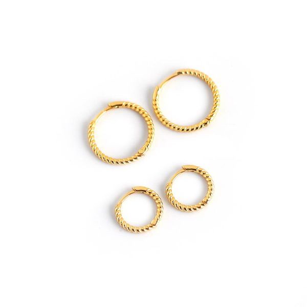 

hoop & huggie 11mm 15mm 18k gold 100% authentic 925 sterling silver twist roped circle earrings jewelry ce123, Golden;silver