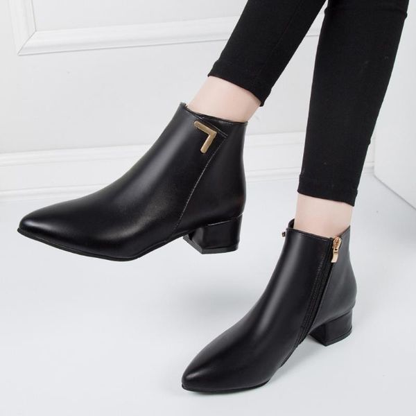 

boots fashion womens boot flats non-slip leather zipper round toe casual shoes ankle waterproof snow for winter#g, Black