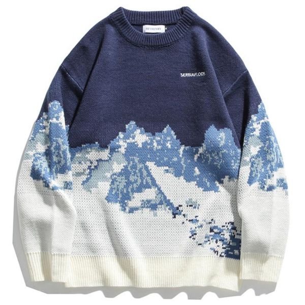 

men's sweaters sweater mens streetwear retro pattern hip hop spring autumn pull over polyester o-neck casual individuality couples, White;black