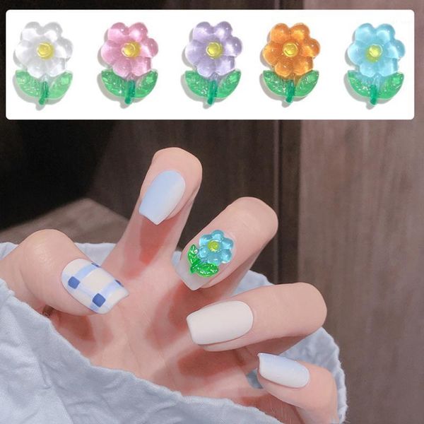 

5pcs nail art shiny crystal flower 3d candy color jewelry ornament japanese decoration decorations1, Silver;gold