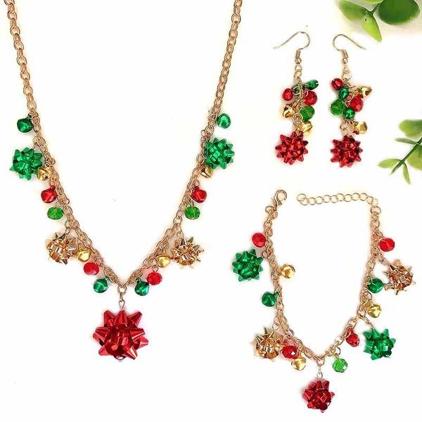 

earrings & necklace christmas set flower color bell bracelet for women gifts, Silver