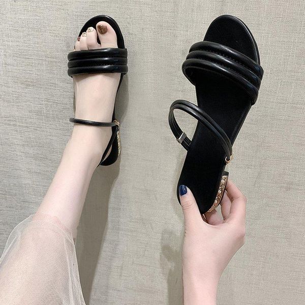 

sandals rymomoda women summer girl slip-on 2.5cm low heel rubber outsole pu leather slippers shoes plus size 42 drop, Black