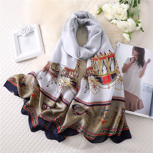 

summer female simulation silk scarf seaside travel beach shawl dual purpose, Blue;gray
