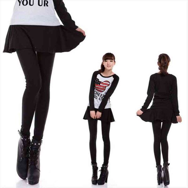 

spring and autumn skirt leggings girl fake two pieces no pilling big fake two pieces pants women legings skirt bottom, Black