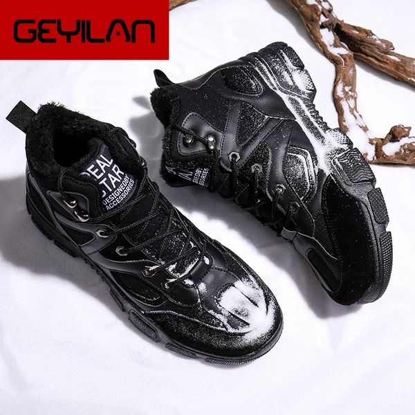 

boots winter men plush warm snow krasovki casual shoes outdoor fashion botas hombre male chaussure homme plus 46, Black