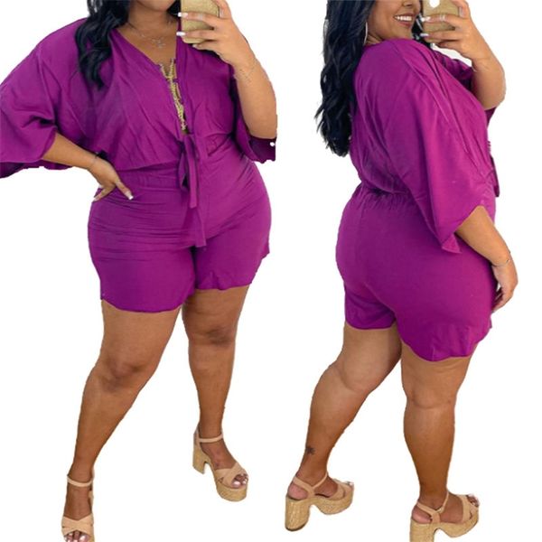 

2 piece sets womens outfits summer loose three quarter crop and shorts purple sweat suits plus size wholesale drop 211102, Black