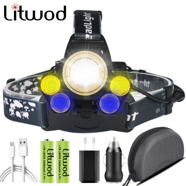 

led headlamp litwod camping hiking running light powerful head lamp torch t6 2408 emitting 3 colors yellow blue white headlamps