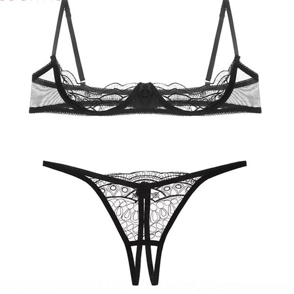 

2xjl set setultra thin underwear women gathered lace womens underwear bras transparent mesh embroidery bra suit, Red;black