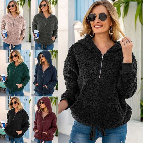 

autumn winter loose plush color sweater coat wear, Black;brown