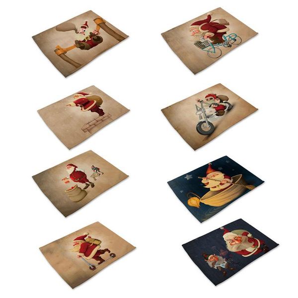 

mats & pads christmas printed cotton linen placemat funny cute patterns 8styles for home kitchen tableware ornament pad cup supplies