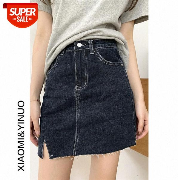 

[ou fan] 7857 retro denim skirt high waist split half-length female thin hip #w618, Black;gray