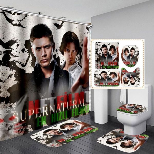 

shower curtains supernatural 3d print waterproof bathroom curtain anti-slip bath mat set toilet rugs carpet j02