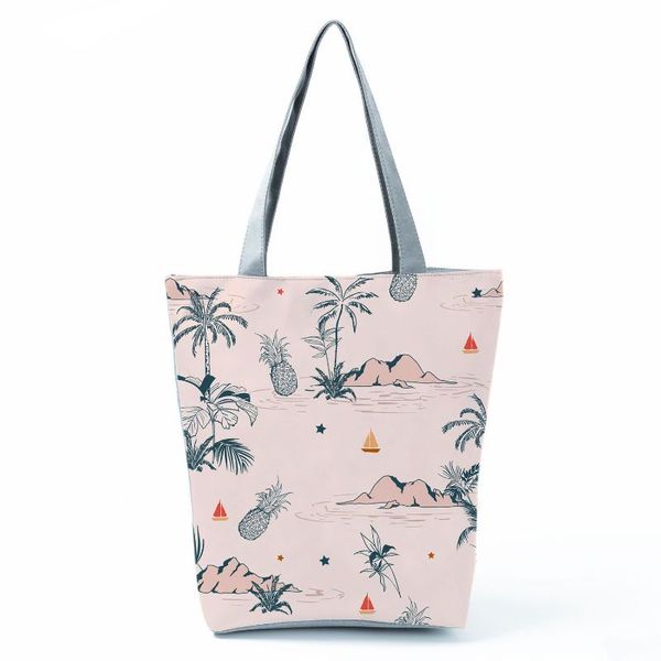 

evening bags high capacity shopping bag pineapple coconut tree printed handbags landscape fashion tote portable shoulder eco travel