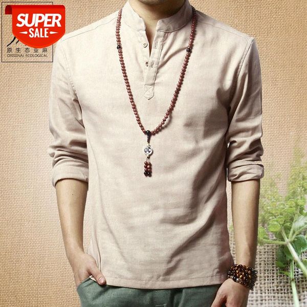 

linen shirt men's casual long-sleeved stand-up collar loose #ow1n, White;black