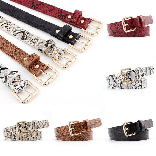 

belts metal pin long buckle fashion snake pattern lady faux pu leather straps waistband for women's dress vintage, Black;brown
