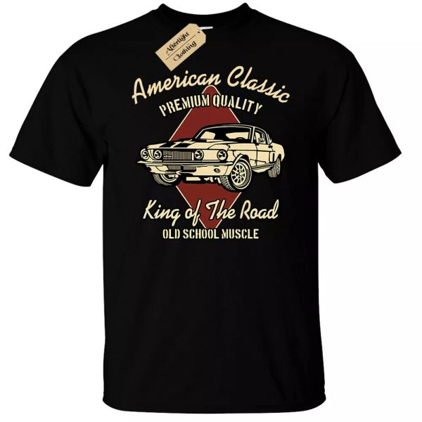 

ClÃ¡sico Americano Camiseta Hombre Oldschool Muscle Car Retro, White;black