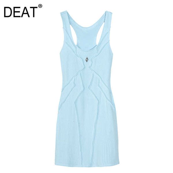

[deat] summer fashion square collar high waist sleeveless sling knee-length solid color style dress 13q079 210527, Black;gray