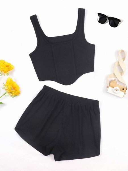 

1pc asymmetrical hem tank & 1pc shorts 54pl#, White