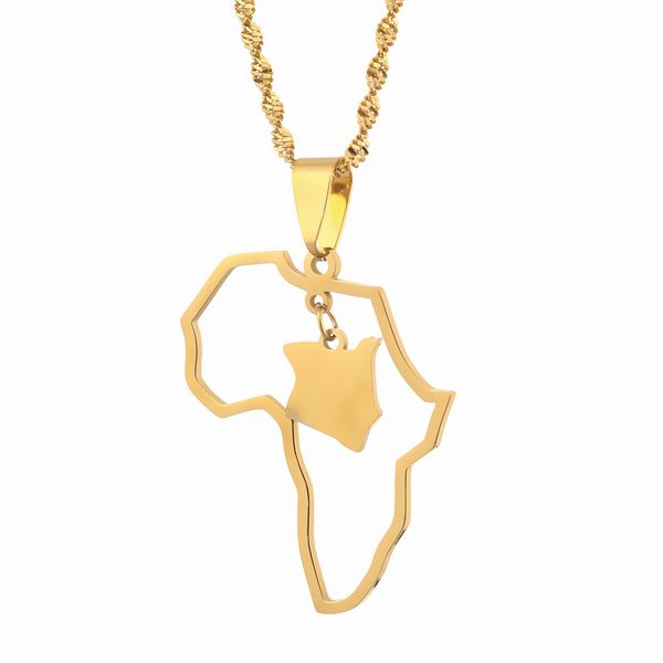 

africa kenya map pendant necklaces gold color chain jewelry african gift, Silver