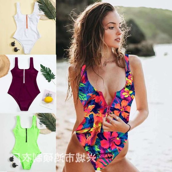 

bikini one piece swimsuit print stripe zipper sexy, White;black