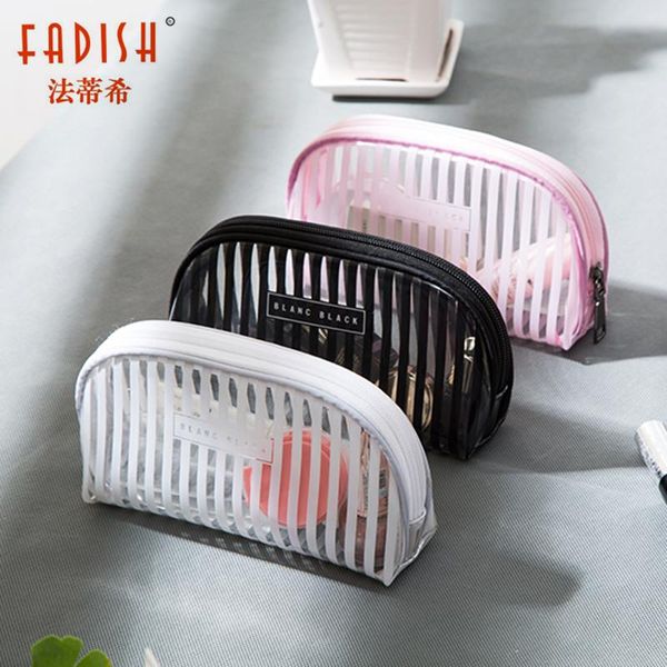 

fadish transparent cosmetic bag pvc makeup bags travel organizer necessary beauty case toiletry wash make up pouch striped & cases