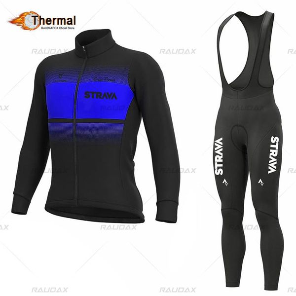 

racing sets 2021 strava winter plus velvet set bike keep warm cycling team downshill long sleeve sportswear jersey suit for men, Black;blue
