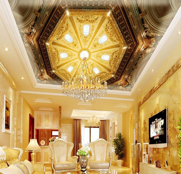 

murals wallpapers for living room Mural ceiling integrated European wallpaper decorative painting 3d ceilings, Gold