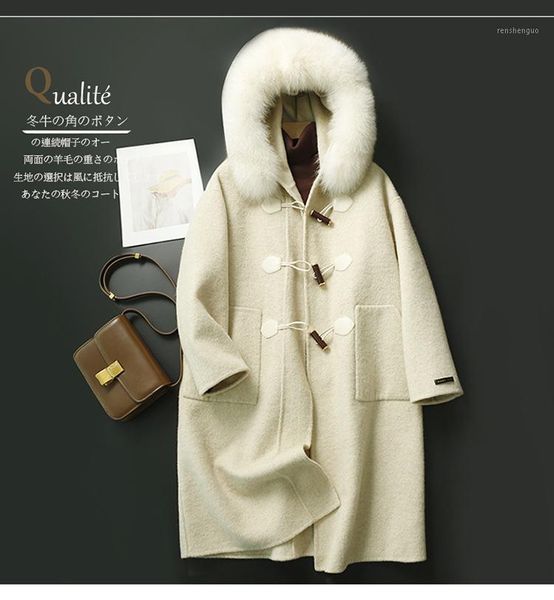 

women's wool & blends cashmere coat women fur collar long autumn and winter 2021 clothing, Black