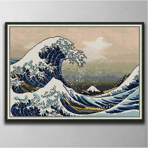 The Great Wave of Kanagawa Handmade Cross Stitch Craft Tools Ricamo Set di cucito contato stampa su tela DMC 14CT / 11CT