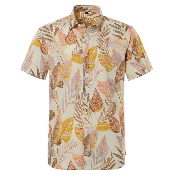 

summer short sleeve hawaiian men shirts print 100% cotton beach big size regular fit us 210626, White;black