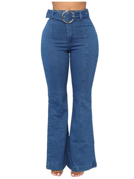 

women's jeans fashion office lady high waist women wide leg solid loose denim bulift pants, Blue