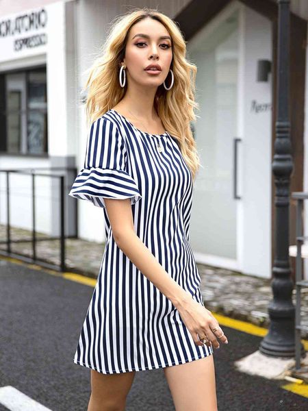 

women's plus size hy853010 round ne short sleeve loose stripe wear 2021