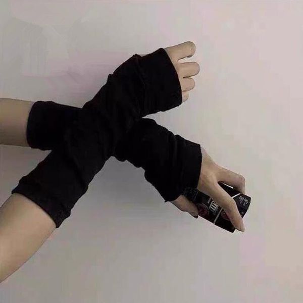 

five fingers gloves fingerless sleeve anime striped elbow glove women fishnet sports emo mesh oversleeve long keep warm sleeves, Blue;gray